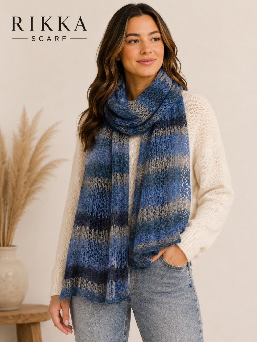 Rikka Scarf Open‎ Knit Infinity Blue